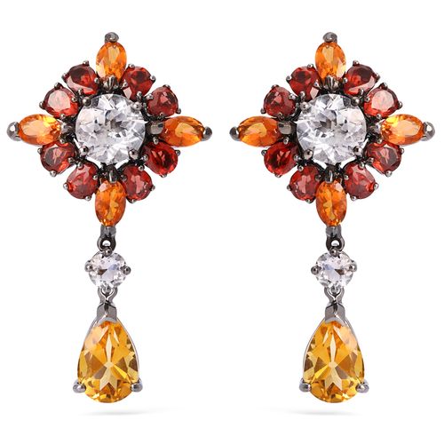 Par de Brinco Prata Luxo com Topazios Brancos , Granadas, Citrinos, Qaurtzos Sunset e Zirconias Aprox. 22,33 cts 198106
