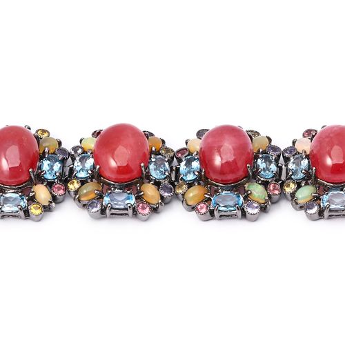Pulseira Pedras Naturais com Rubis, Opalas, Apatitas, Tanzanitas, Turmalinas Rosas, Safiras Amarelas Topazio Azul Aprox. 173 cts Linha Prata Luxo 198066
