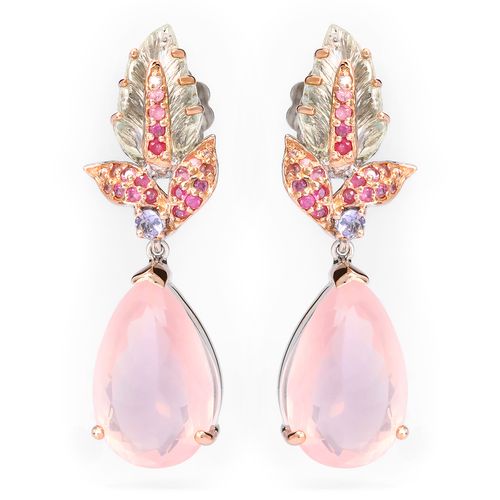 Par de Brinco Folha Prata Luxo com Quartzos Rosas, Ametistas Verdes, Tanzanitas, Safiras Rosas e Zirconias Aprox. 16,73 cts 198036