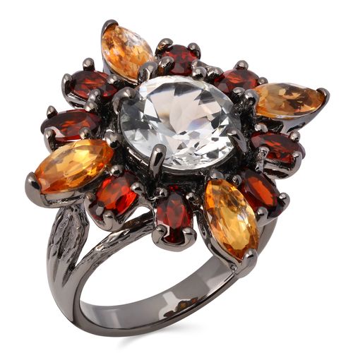 Anel Pedras Naturais com Topazio Branco, Granadas e Quartzos Sunset Aprox. 8,25 cts Linha Prata Luxo 198044