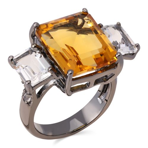 Anel Pedras Naturais com Citrino, Topazios Brancos  e Zirconias Aprox. 15 cts Linha Prata Luxo 198065