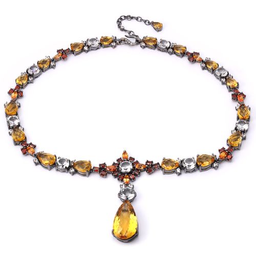 Colar Gota Pedras Naturais com Citrinos, Topazios Brancos, Zirconias , Granadas e Quartzos Sunset Aprox. 114 cts Linha Prata Luxo 198047