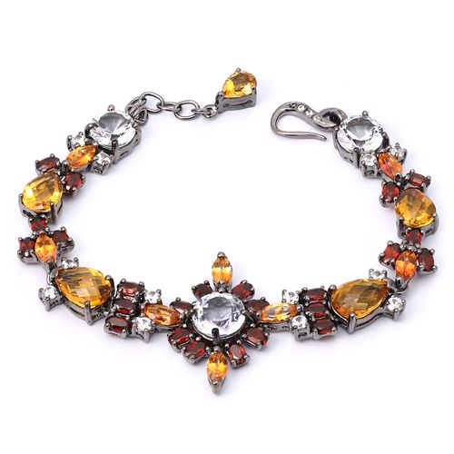 Pulseira Pedras Naturais com Citrinos, Topazios Brancos, Zirconias , Granadas e Quartzos Sunset Aprox. 39 cts Linha Prata Luxo 198046