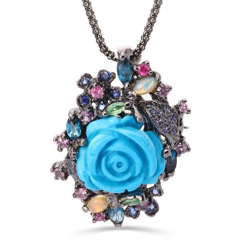 Pingente Flor De Magnesite Mix de Pedras Prata 198096