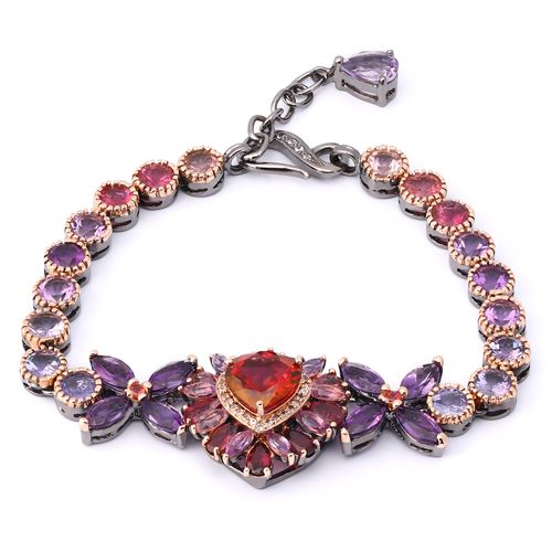 Pulseira Coração Com Topázios Vermelhos e Mix de Pedras Prata 198011