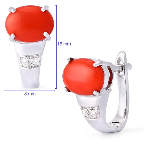Par de Brincos com Coral e Diamantes em Ouro Branco 18k 190892