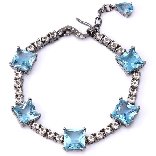 Pulseira Pedras Naturais com Topazios Azuis e Zirconias Aprox. 36,65 cts Linha Prata Luxo 198084