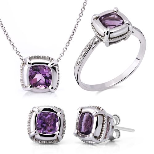 Conjunto Ametista Quadrado Prata 197888