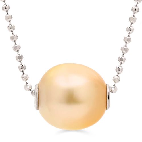 Colar Pérola South Sea Dourada 10 mm Prata 118728