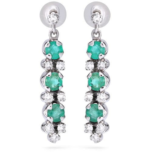 Par de Brincos com Esmeraldas e Diamantes em Ouro Branco 18k 151265