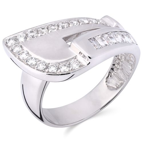 Anel com Zircônias em Ouro Branco 18k 190937