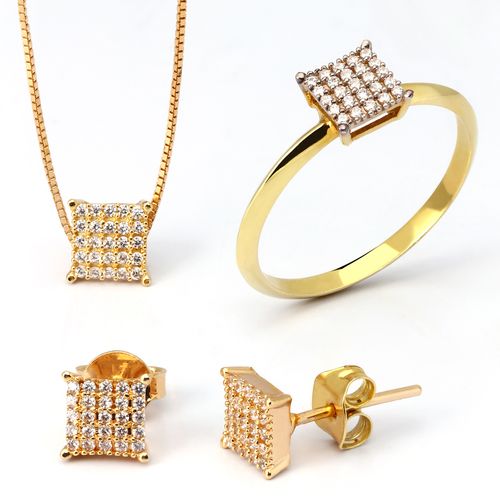 Conjunto Quadrado com Zircônias Prata 197599