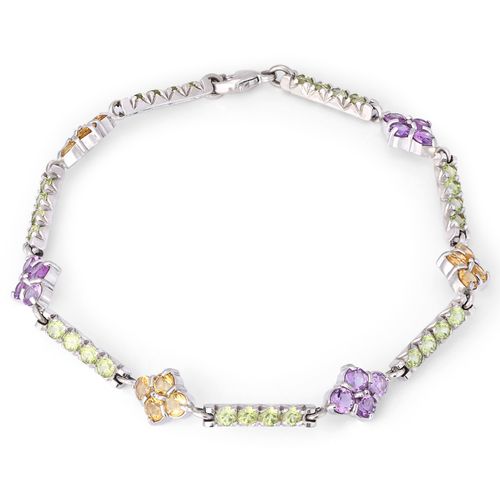 Pulseira Flores com Pedras Brasileiras em Ouro Branco 18k 145524