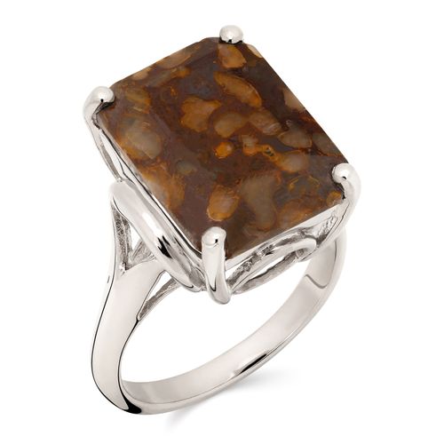 Anel com Pedra Jasper Marrom Aprox. 8,10cts Prata 161547