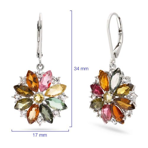 Par de Brinco de Prata com Turmalinas Coloridas e Zircônias Aprox. 5,73 cts 143073