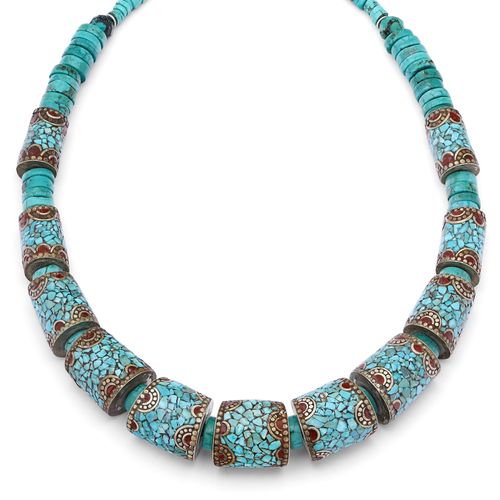 Colar Nepal Artesanal Com Maxi Canutilhos em Turquesa 133469