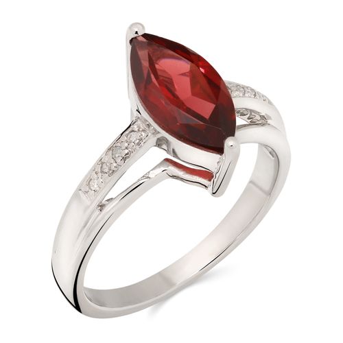 Anel Navete com Granada Mozambique Aprox. 1,96 cts e Diamantes Prata 173333