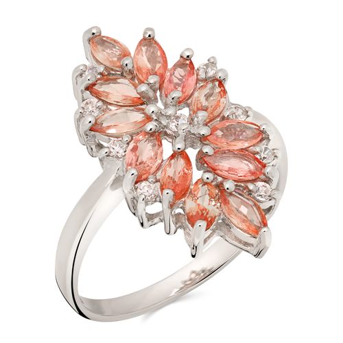 ANEL SAFIRA LARANJA APROX. 1,30 CTS E ZIRCONIAS - PRATA <ARO 166701