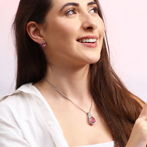 Pingente Topázio Flamingo Aprox. 6 Cts e Topazios Brancos Prata 158798