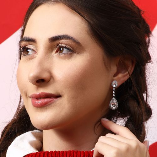 Par de Brinco de Prata Gota com Zirconias Aprox. 10,34 cts 183527