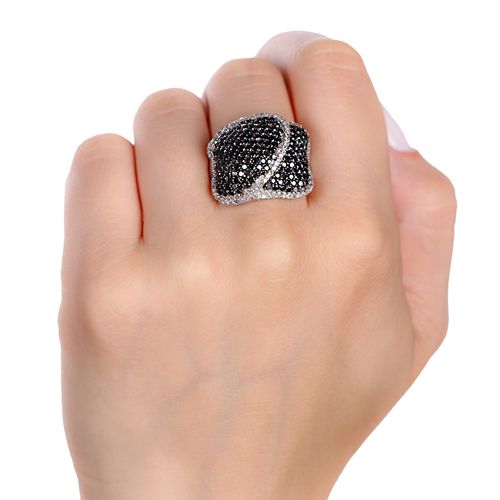 Anel Retangular Diamantes Negroe E Diamantes Brancos 126937