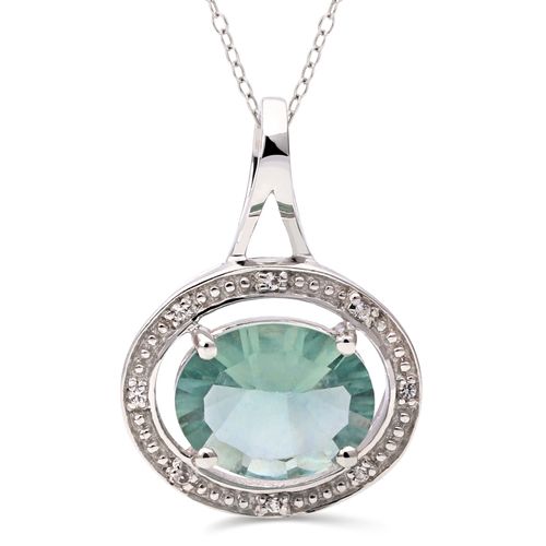 Pingente Com Fluorite Verde e Topázios Brancos Prata 166658