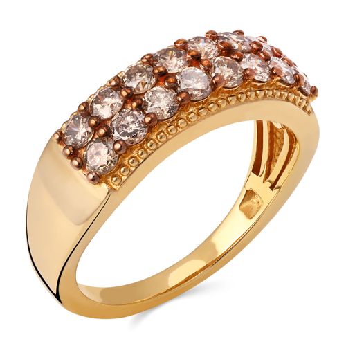Meia Aliança Com Diamantes Chocolates Prata com Banho de Ouro Amarelo 196844