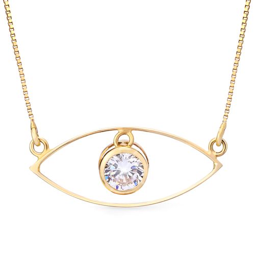 Pingente Olho Grego com Zirconia Linha Ouro Amarelo 18 k - Corrente Singapura 45 cm 193644