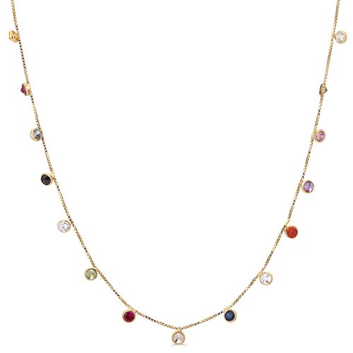 Colar Mix de Zirconias Coloridas Linha Amarelo 18 k - Corrente 46 cm 195576