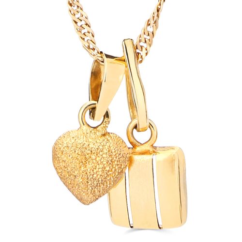 Pingente Quadradinho e Coração Linha Ouro Amarelo 18 k - Corrente Singapura 40 cm 186248
