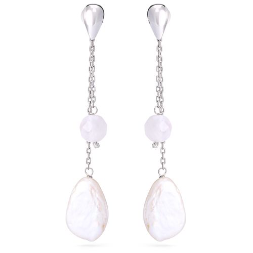 Par de Brinco com Mare Perola e Cristal Briolet Ouro Branco 18 k 179070