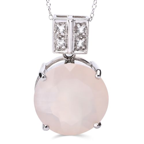Pingente com Calcedônia Rosa e Topázio Branco   Prata 170629