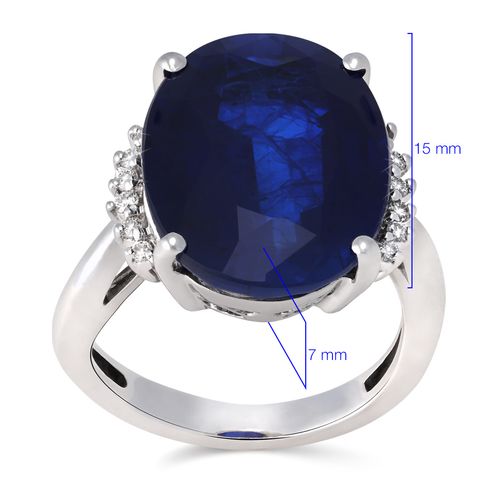 Anel Quartzo Safira Oval tot. 10 cts e 12 Diamantes - Ouro Branco 18k 197062