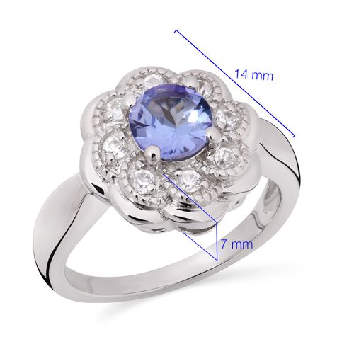 Anel de Prata Flor com Tanzanita e Zircônias 171356
