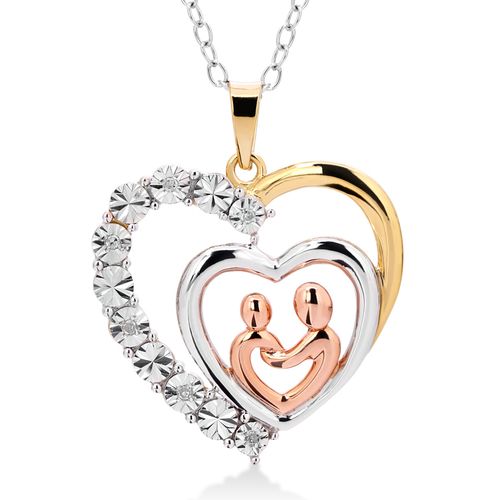 Pingente Corações (mãe) com Diamantes Det. Au Am Linha Prata 174767