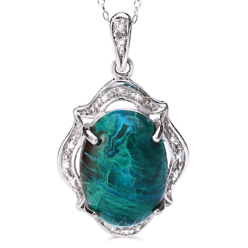 Pingente de Prata Crisocola Cabuchon e Diamantes Aprox. 4,5 cts 158319