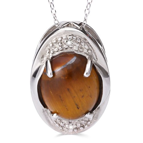 Pingente de Prata Olho de Tigre Cabuchon e Diamantes Aprox. 2,77 cts 172793
