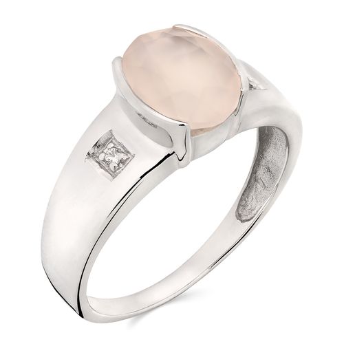 Anel de Prata com Calcedonia Rosa Aprox. 2,20 cts e Topazios Brancos 156061
