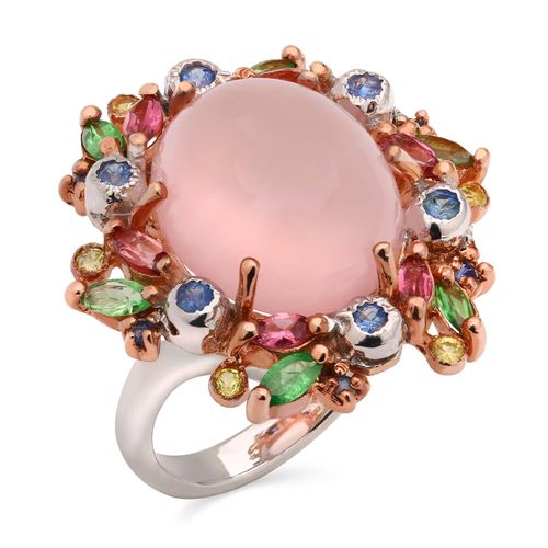 Anel de Prata Luxo com Quartzo Rosa, Safira Colorida, Cromodiopside 184319