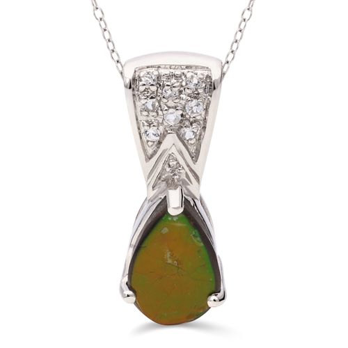 Pingente Com Ammolite Gota e Topázios Brancos Prata 161091