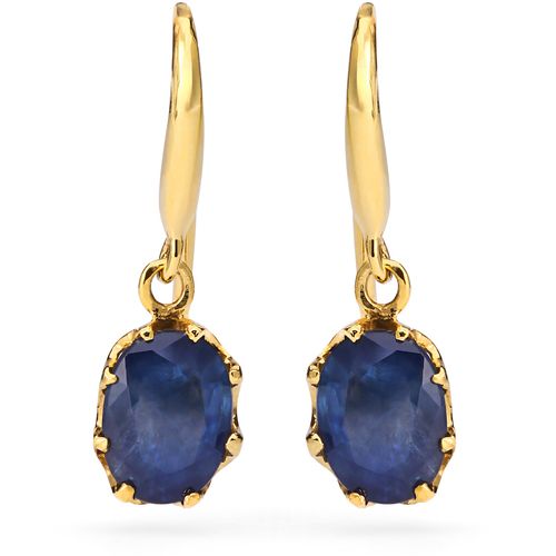 Par de Brincos Cestinha com Safiras Azul Oval Ouro Amarelo 194211
