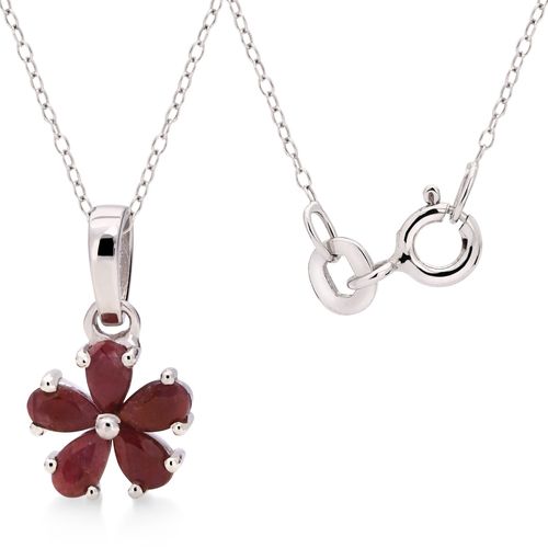 Pingente Flor com Rubi - Aprox. 1,5 cts - Prata - Corrente 45 cm 198554