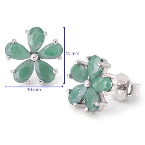 Par de Brincos Flor com Esmeraldas - Aprox. 1,80 cts - Prata 198556