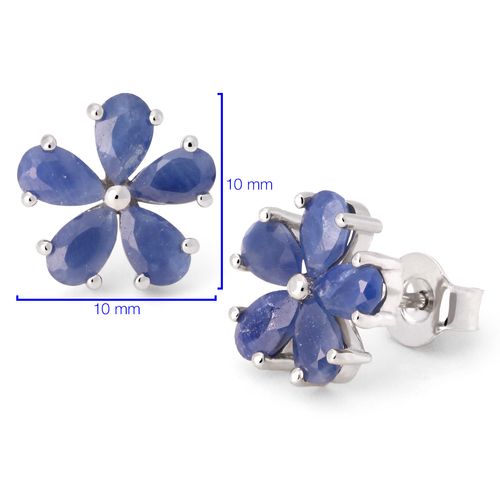Par de Brincos Flor com Safiras Azuis - Aprox. 3 cts - Prata 198559