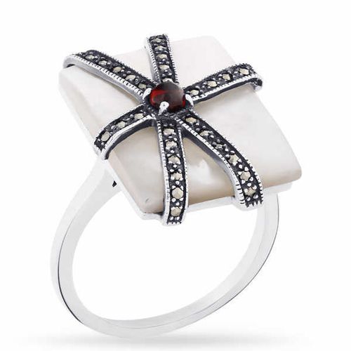 Anel de Prata com Madre Pérola, Marcassitas e Granada 142855