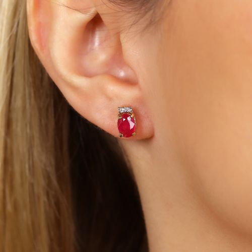 Par de Brinco Rubi Oval Ouro 141280