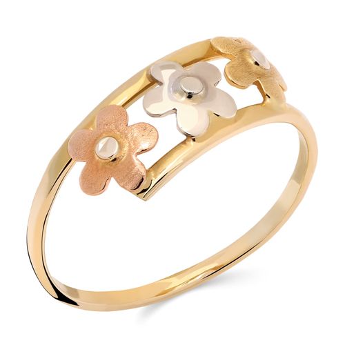 Anel Florzinhas Três Cores em Ouro Amarelo 18k 185621