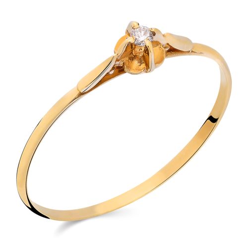 Anel Solitário de Ouro com Diamante Branco 18k 190774