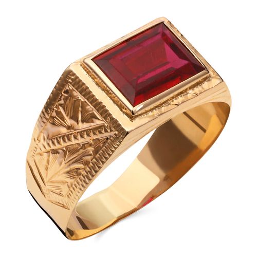 Anel Formatura Pedra Sintética Vermelha Ouro Rosé 196653