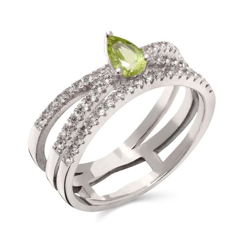 Anel de Prata com Peridoto Gota e Zircônias 151426